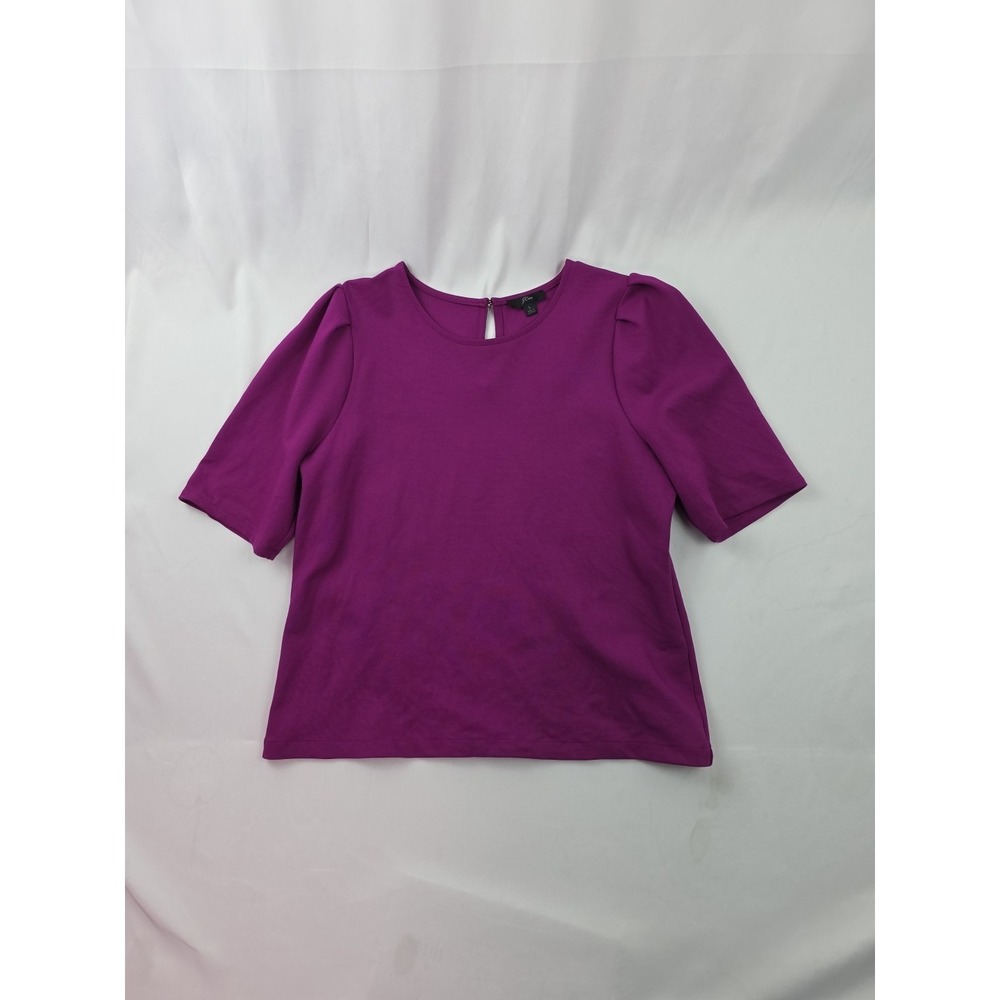 J Crew Large Pink Puff Sleeve Ponte Keyhole Back Top